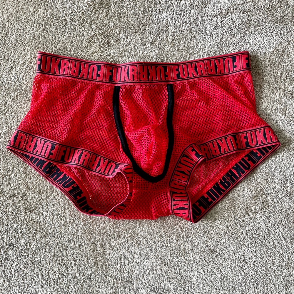 Andrew Christian Red Mesh Boxer Briefs with Black Trim, small